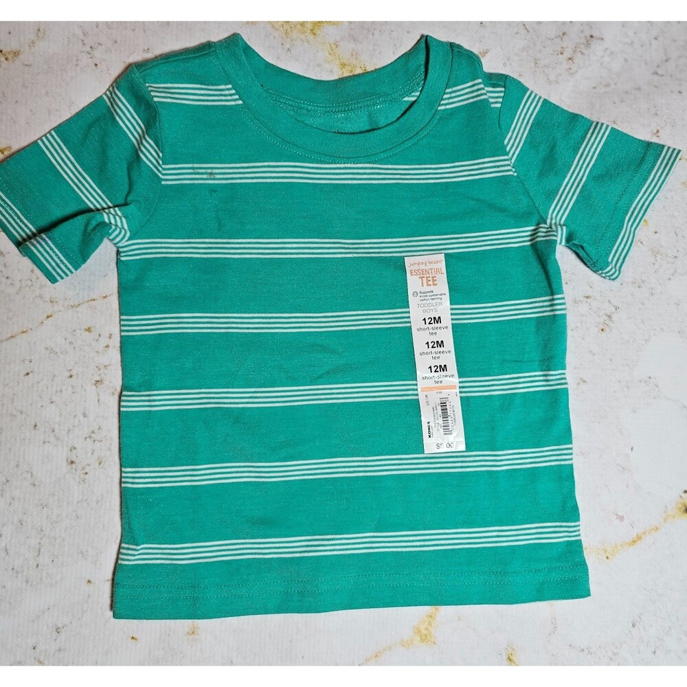 👕 NEW Jumping Beans Essential Tee – Toddler Boys 12M | Green Striped Short Slee